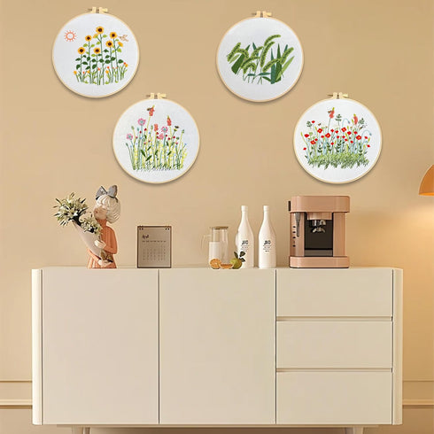 Maydear 4 Packs Embroidery Starter Kit with Pattern, Stamped Cross Stitch Kits for Beginners Adults with Embroidery Hoop and Instructions, Hand Em...
