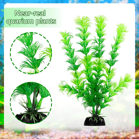 Fish Tank Accessories Artificial Plants, 9pcs Green Aquarium Decorations Plants and Cave Rock Decor Set, Aquarium Decor Plastic Plants...