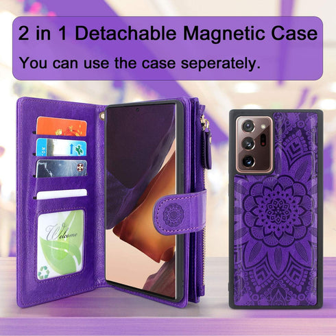 Harryshell Detachable Magnetic Zipper Wallet Leather Case Cash Pocket with 12 Card Slots Holder Wrist Strap for Samsung Galaxy Note 20 Ultra 5G 6....