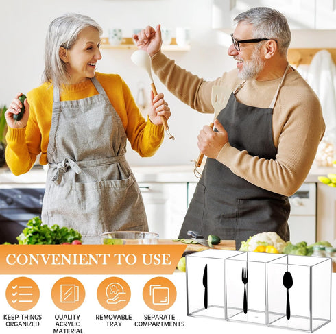Acrylic Cutlery Storage Organizer Bin Clear Silverware Caddy Countertop Knife Spoon and Fork Holder Kitchen 3 Section Tableware Storage Box for Ca...