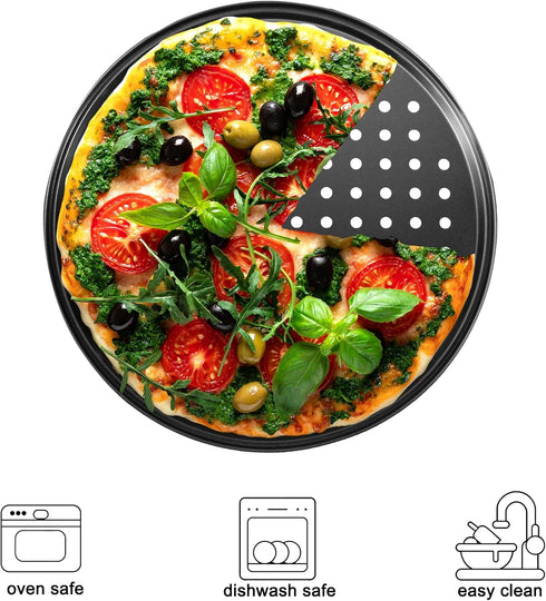 Pizza Steel Pan for Oven, Pizza Crisper Pan with Holes 12 Inch, Nonstick Round Pizza Baking Sheet Oven Tray, Perforated Carbon Steel Pizza Bakewar...