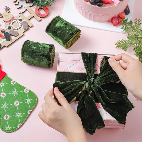 Jutom Velvet Ribbons for Gift Wrapping, Crafts - 3 Rolls, 3 Inch x 3 Yard, Olive Green...
