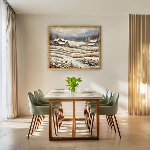 Posterizer 1 pcs-old farm house in snowy winter nature-in oil painting style-15-Landscape & Nature Art-Floral & Botanical Art- Dining Room Decor- ...