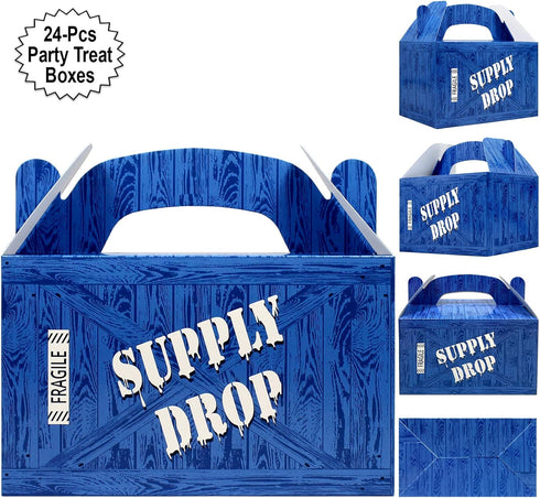 AnapoliZ Supply Drop Favor Box | 24 Count Party Treat Boxes | Battle Gamers Goodie Loot Drop Box | Blue Crate Party Supplies Gamer Decorations...