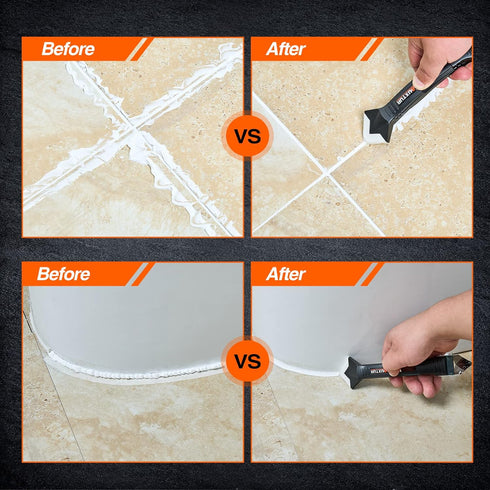 Silicone Caulking Tool, 3 in 1 Caulking Finishing Tool Kit(Stainless Steelhead), Grout Removal Tool, Caulk Remover for Bathroom, Kitchen, Floor, W...