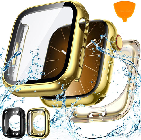 2-Pack Goton Waterproof Apple Watch Case for Series 9 8 7 Screen Protector 41mm, 360 Protective Glass Face Cover + Back Bumper for iWatch Accessor...