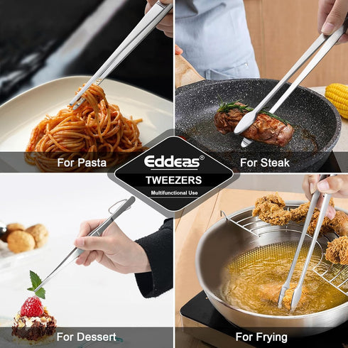 Kitchen Tweezers Tongs, Cooking Tweezers Stainless Steel - 3 Size 12'' 10'' & 8 inch Ideal for Meat, pasta, plating and pinching delicate small pi...