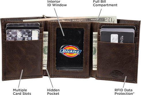 Dickies mens Leather Trifold Wallet, Dark Brown, One Size US...