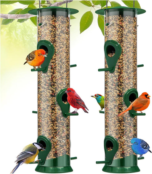 Gray Bunny 2 Pack, 14 Inches Tube Bird Feeders for Outdoors Hanging, 6 Feeding Ports, Hard Plastic Bird Feeder Outdoor Weatherproof & Steel Hanger...