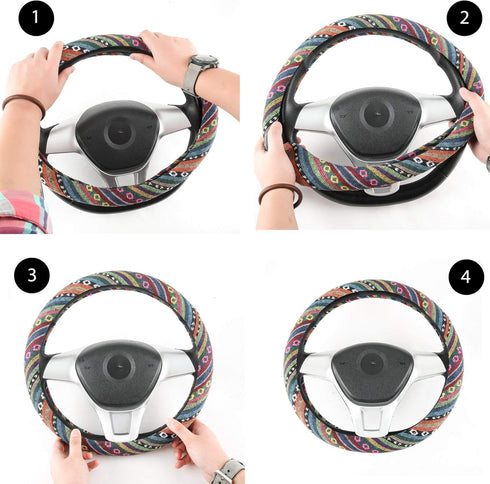 OceeK Car Steering Wheel Cover 15 inch Steering Wheel Cover for Car Cloth Steering Wheel Covers for Women Steering Wheel Cover 15 inch Universal B...