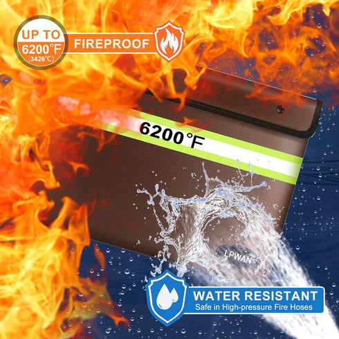 Upgraded Fireproof Document Bag Waterproof Fireproof Bag with Zipper,9 Layers of Heat Insulated Materials,6200°F Fireproof Money Bag for Cash,Valu...