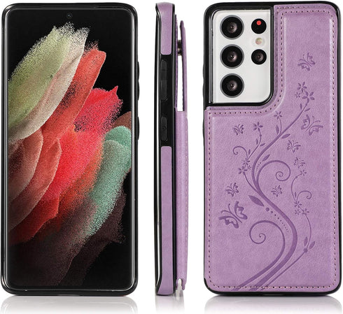 Phone Case for Samsung Galaxy S21 Ultra Glaxay S21ultra 5G with Tempered Glass Screen Protector Card Holder Wallet Cover Stand Flip Leather Cell G...