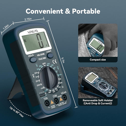Digital Multimeter DC AC Voltmeter, Ohm Meter, Fast Accurately Measures Voltage, Current, Resistance, Continuity, Diode, hFE, Tests Live Wire...