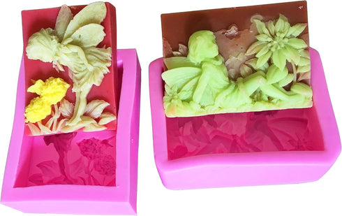2pcs Flower Fairy Soap Molds Handmade Chocolate Making Bakeware Cooking Mousse Cake Silicone Moulds Fondant Gumpaste diy Mold (Dark Pink)...