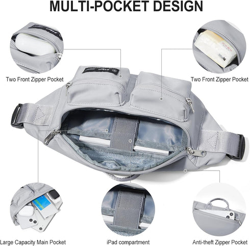 Fanny Pack for Women Men Crossbody Waist Pack Bag with 6-Zipper Pocket Adjustable Strap Black Fanny Packs for Outdoor Travel Sports Hiking Running...
