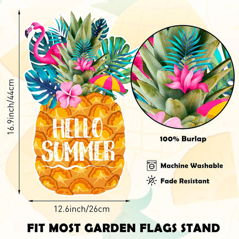 Hello Summer Pineapple Garden Flag Tropical Flamingos Double Sided Outside Pineapple Yard Flag Holiday Party Yard Outdoor Decoration...