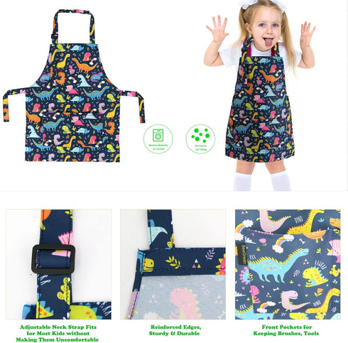 BeeGreen Kids Apron 2 Pack Cooking Aprons with Adjustable Strap Kids Kitchen Aprons with Front Pocket for Girls Toddler Painting Baking Artist Was...