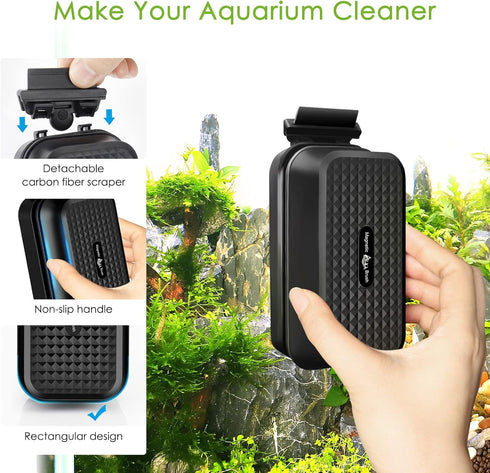AQQA Magnetic Aquarium Fish Tank Cleaner Fish Tank Glass Algae Scraper Glass Cleaner Scrubber Floating Clean Brush Suitable for Freshwater and Sal...