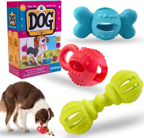 Dog Chew Toys, Set of 3 Treat Dispensing Dog Toys?Interactive Dog Toys for Boredom, Fun-Filled Treat Dispenser for Yak Cheese Dog Chews...