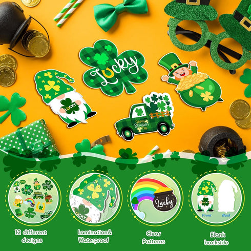 72PCS St Patrick’s Day Bulletin Board Decoration, 12 Styles Lucky Irish Day Shamrock Gnome Leprechaun Classroom Paper Cutouts for Party Decoration...