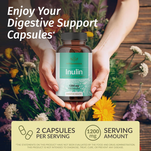 HERBAMAMA Inulin Powder Capsules 1200mg - Digestive Support & Gut Cleanse with Inulin Prebiotic Fiber - Vegan, Non-GMO Chicory Root Powder Supplem...
