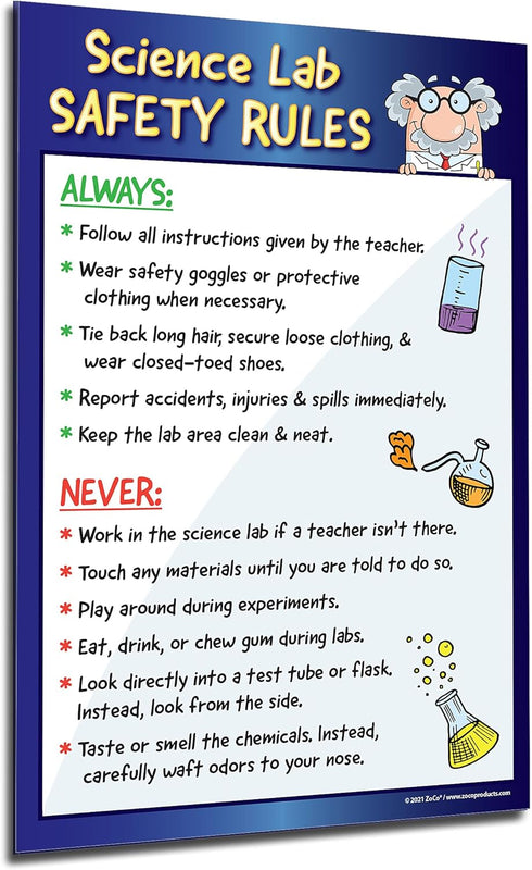 ZOCO - Science Lab Safety Rules Poster (12x18, Laminated) - Kids Science Posters for Middle School, High School - Chemistry, Laboratory Classroom ...