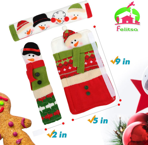 Felitsa Christmas Fridge Handle Covers, Set of 3 - Snowman Refridgerator Door Handle Covers, Kitchen Appliance Best for Xmas Decorations...