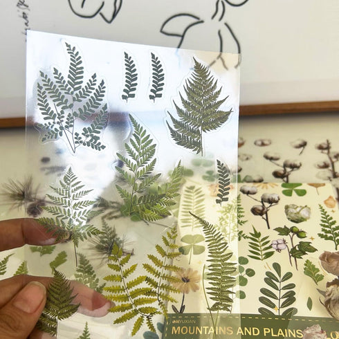 400PCS Plants Floral Scrapbook Stickers Kit Vintage Fern Flowers Green Transparent Waterproof Stickers Book for Scrapbooking Supplies Aesthetic Ju...