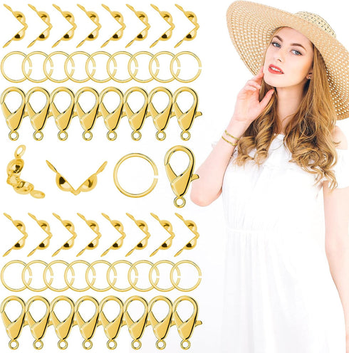 450 Pieces Jewelry Making Accessories Set Includes 200 Pieces Open Jump Ring Connectors 200 Pieces Bead Tips Knot Covers and 50 Pieces Lobster Cla...