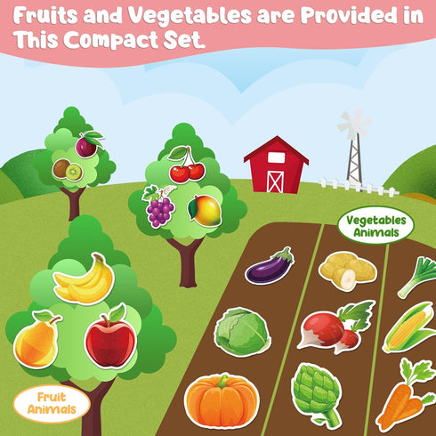 90 Felt Pieces Fruit Vegetable Felt Flannel Board Pieces Learning Fruit Vegetable with Name, Cute Educational Learning Toys Kids Interactive Story...