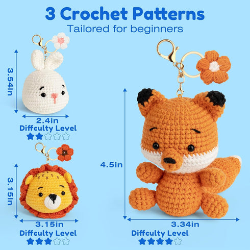 Mocoosy 3PCS Animal Crochet Kit for Beginners, Learn to Crochet Starter Kit for Kids Adults, Crochet Set with Step-by-Step Video Tutorials, DIY Kn...