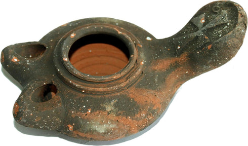 Holy Land Market Antique Crusader Two 2-Wick Clay Oil Lamp - Herodian Style Ancient Heritage...