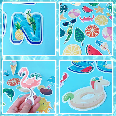 101Pcs Fun in The Sun Bulletin Board Decorations Summer Classroom Decor Pool Beach Leaf Paper Cutouts with Glue Points for Kids School Preschool O...