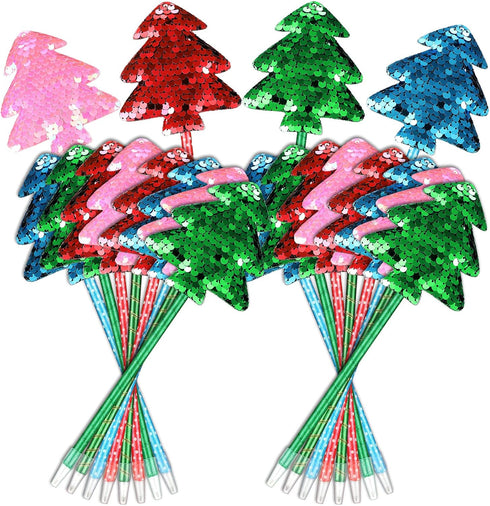20 Pieces Christmas Tree Ballpoint Pens Bulk Glitter Sequin Xmas Slim Pens Santa Novelty Rollerball Pens 0.5 mm Black Gel Ink Pen for Christmas Ho...