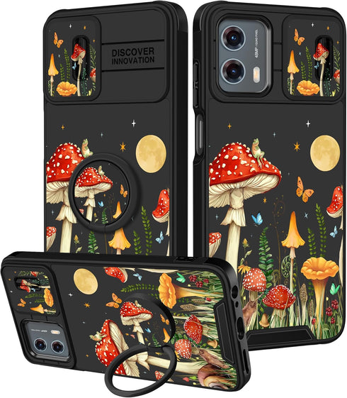 (2in1 for Motorola Moto G 5G 2023 Case for Women Cute Girls Phone Cover Girly Pretty Unique Mushroom Design with Camera Cover and Ring Stand Funda...