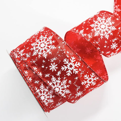 ALTIER 2.5 Inch x 25 Yards Red Metallic White Snowflake Wired Ribbon for Christmas Home Decoration Gift Wrapping Bow Making Wreath DIY Crafts...