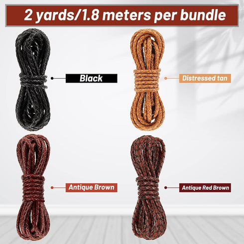 8yd Braided Leather Cord Antique Genuine Leather Strap Folded Bolo Tie Cord Rope Lace for Necklace Bracelet Pendent Jewelry Making Beading Braidin...