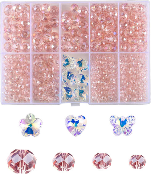 FZH4-10mm Faceted Briolette Glass Bead Kit for Jewelry Making 410Pcs Rondelle Shape Crystal Spacer Beads DIY Bracelet Necklace Accessories with 6 ...