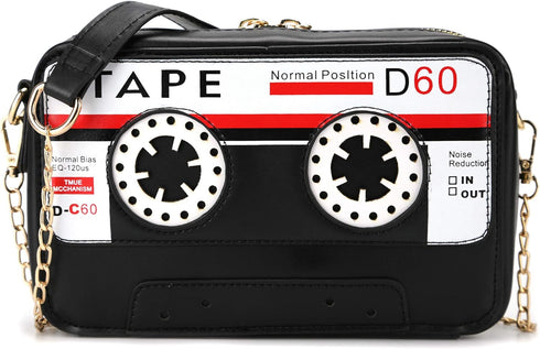 QiMing Retro Tape Shaped Evening Purse,PU Audio Cassette Crossbody HandBag for Women...