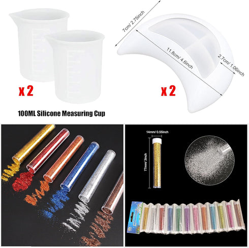 Woohome Silicone Resin Moulds, 2 PCS Moon Box Resin Casting Mould with Sequins, Silicone Measuring Cup, Making Tools for Storage, Resin Crafts DIY...