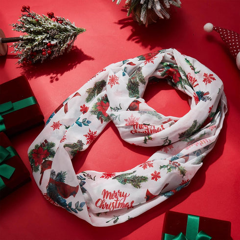 Shinymoon Christmas Cardinal Scarf for Women Lightweight Soft Winter Birds Loop Scarf Floral Snowflake Circle Scarf for Women Xmas Gifts Decoratio...
