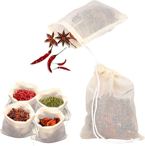 24pcs Spice Bags for Cooking, 3.86x3.15 Inch Drawstring Pho Soup Muslin Empty Tea Bags Straining Reusable Filter Cheesecloth Sachet for Spices Loo...