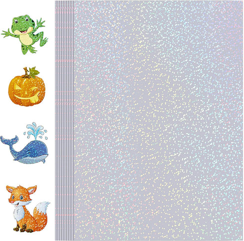 Holographic Sticker Paper, 24 Sheets Transparent Holographic Laminate Vinyl Sheets Self Adhesive, Clear Overlay Lamination Sticker Film for Sticke...