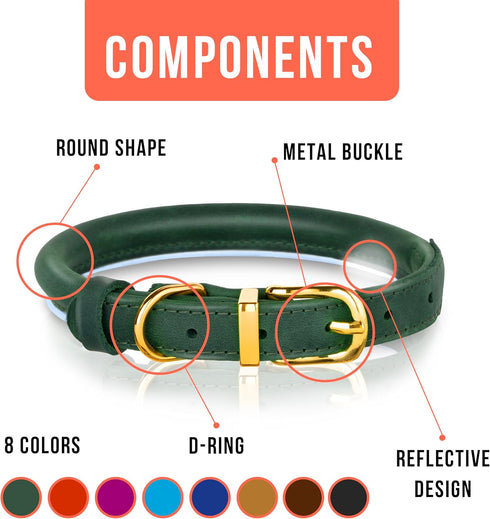 OOPSDOGGY Reflective Rolled Leather Dog Collar for Small Dogs, Adjustable Soft Padded Pet Collar for Small Breed Dogs Puppy (XS, 8"-11", Green)...