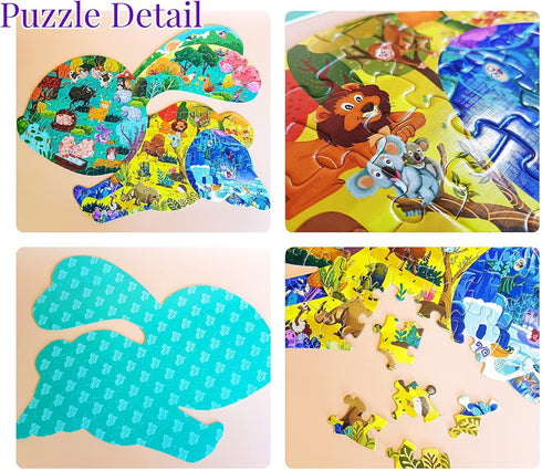 Puzzles for Kids Ages 4-6-8,120 Piece Jigsaw Puzzles Rabbit Shaped Learning Educational Toys Gifts for Boys Girl Age 4 5 6 8 Birthday Party Favors...