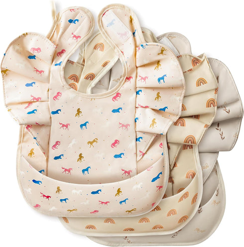 3pcs Mess-Proof Baby Apron for Feeding Eating, Food Bibs with Catcher, Unicorn Rainbows Adjustable Waterproof Apron Mess Proof Bibs for Babies Tod...