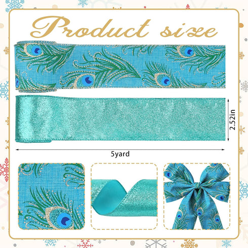 2 Rolls Peacock Ribbon for Wreath Bows Wrapping Gifts, Glitter Blue Green Peacock Ribbon for Gift Wrapping Party Supplies Decoration DIY 2.5" X 10...