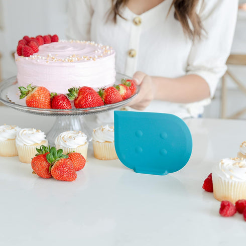 Versatile Cake Icing Frosting Smoother with Stand - Flexible Bowl Scraper Has Flat and Curved Edges to Easily Smooth, Mix, and Clean - All-In-One ...