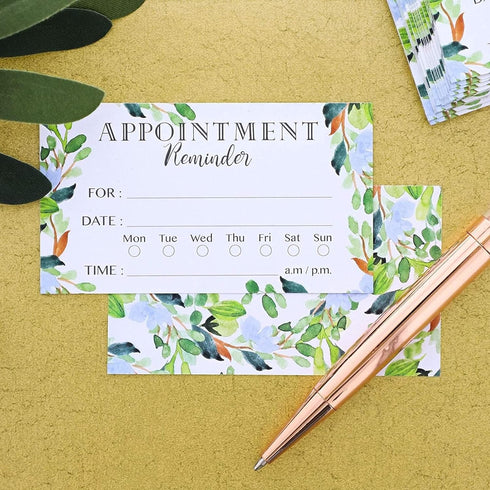 Paper Junkie 200 Pack Green Foliage Appointment Reminder Cards - Double-Sided Design Appointments Reminder Cards for Salons, Dentists, Doctors, Ha...