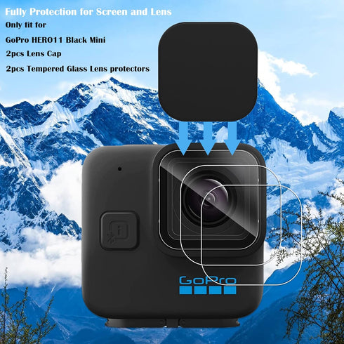 PCTC Hero11 Black Mini Screen Protector for GoPro Hero11 Black Mini, Ultra Clear 9H Hardness Tempered Glass Lens Protector + Lens cap Cover for Go...